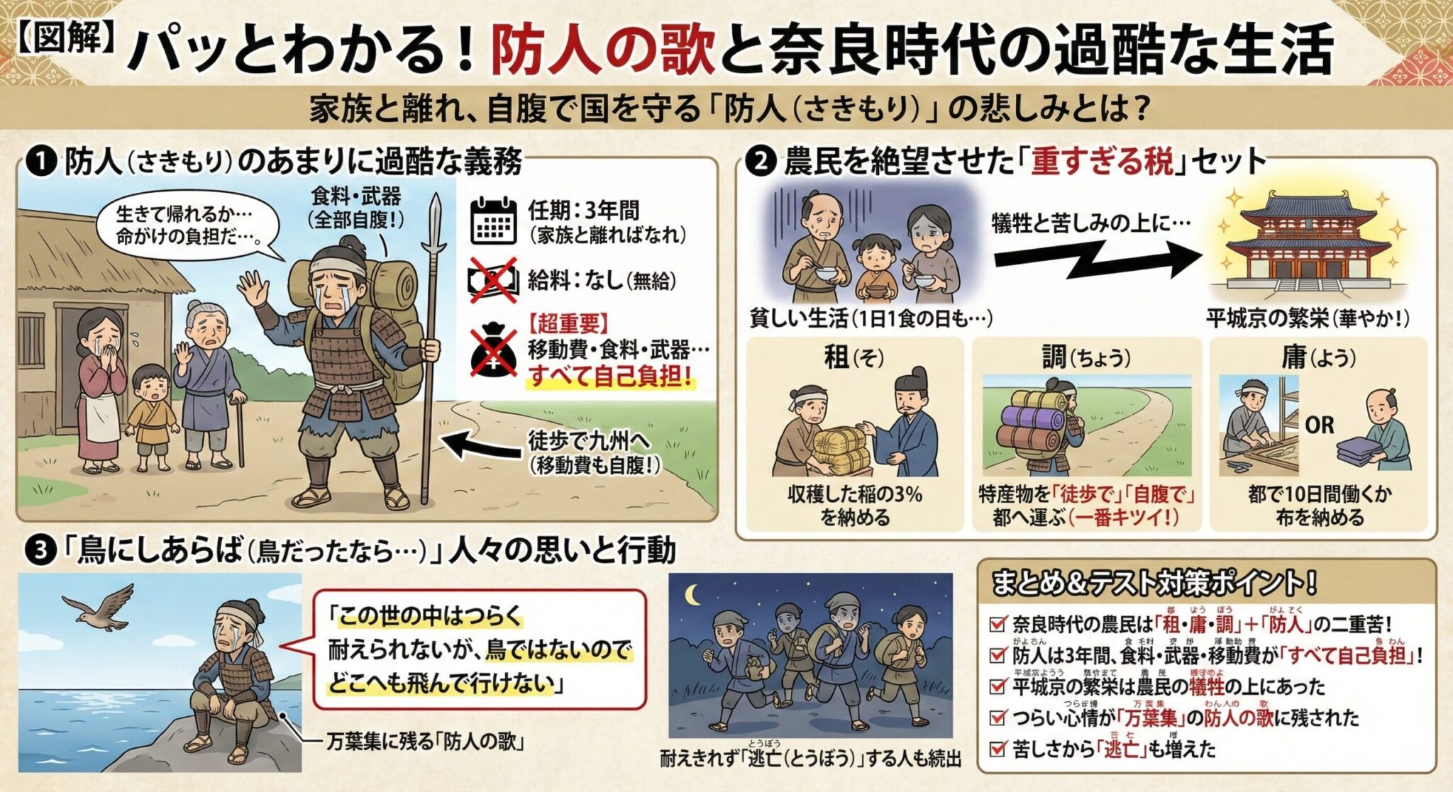【中学歴史】防人の歌はなぜ悲しい？奈良時代の農民を苦しめた重税「租・庸・調」を解説 | 中学社会 歴史塾