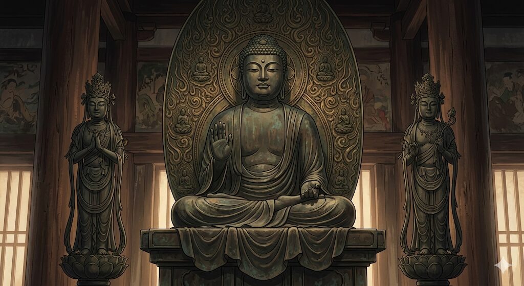 法隆寺の釈迦三尊像のイメージ画像